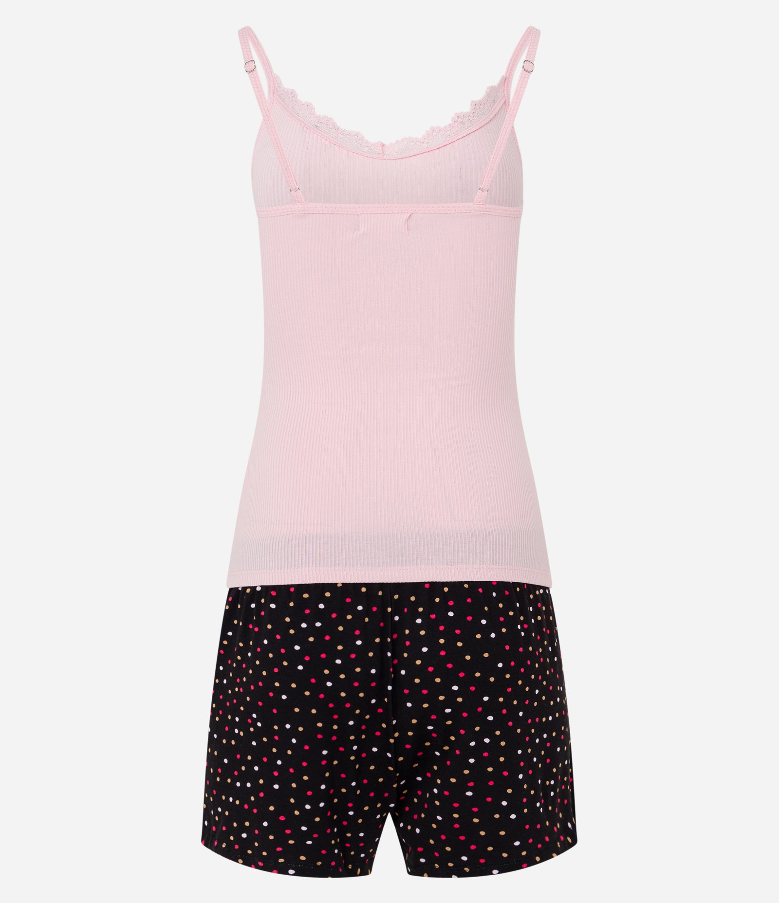 Pijama Short Doll em Ribana com Estampa Poá Rosa/Preto 7