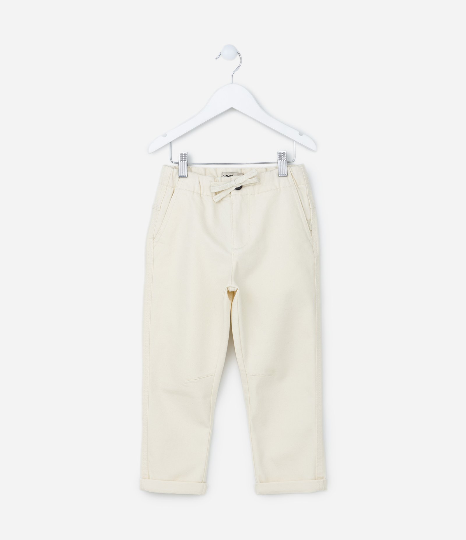 Calça Slim Infantil em Sarja com Barra Dobrada - Tam 5 a 14 Anos Off White 1