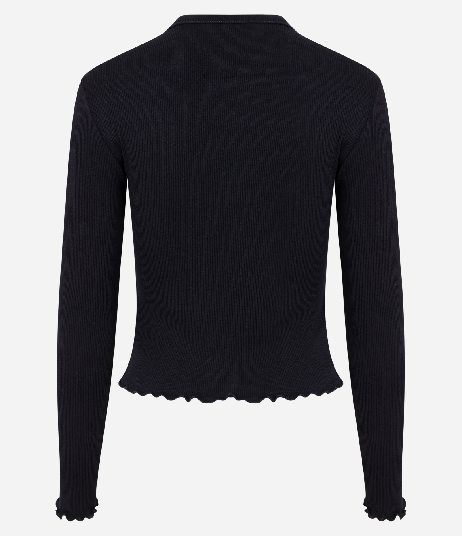 Blusa Manga Longa em Viscose com Frufru nos Punhos e Barra Preto 7