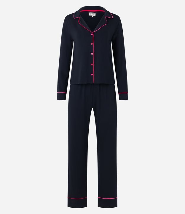 Pijama Americano Longo em Viscolycra com Detalhes Contrastantes Preto/Vermelho 5
