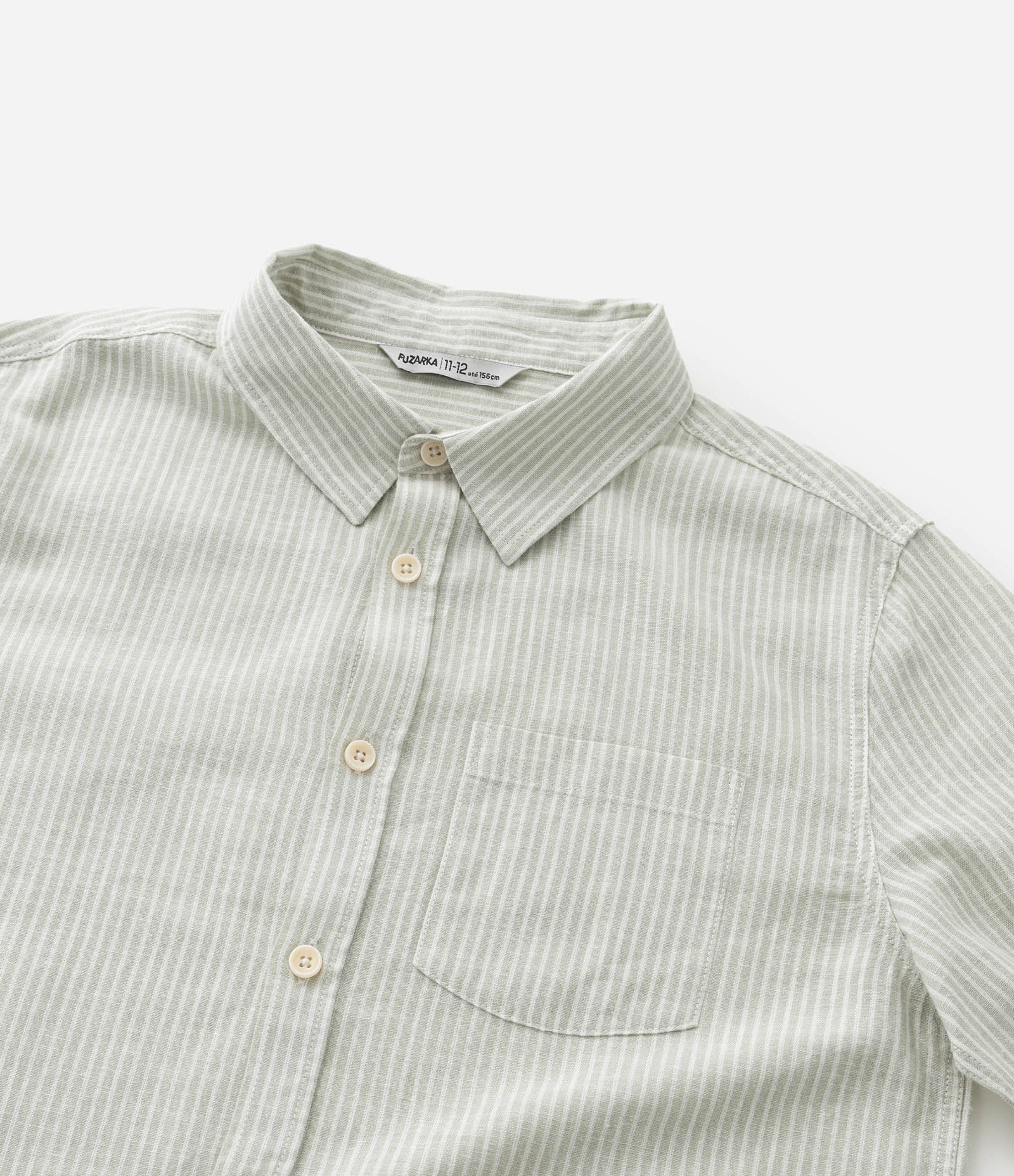 Camisa Infantil com Bolsinho e Estampa Listrada - Tam 5 a 14 anos Verde 6