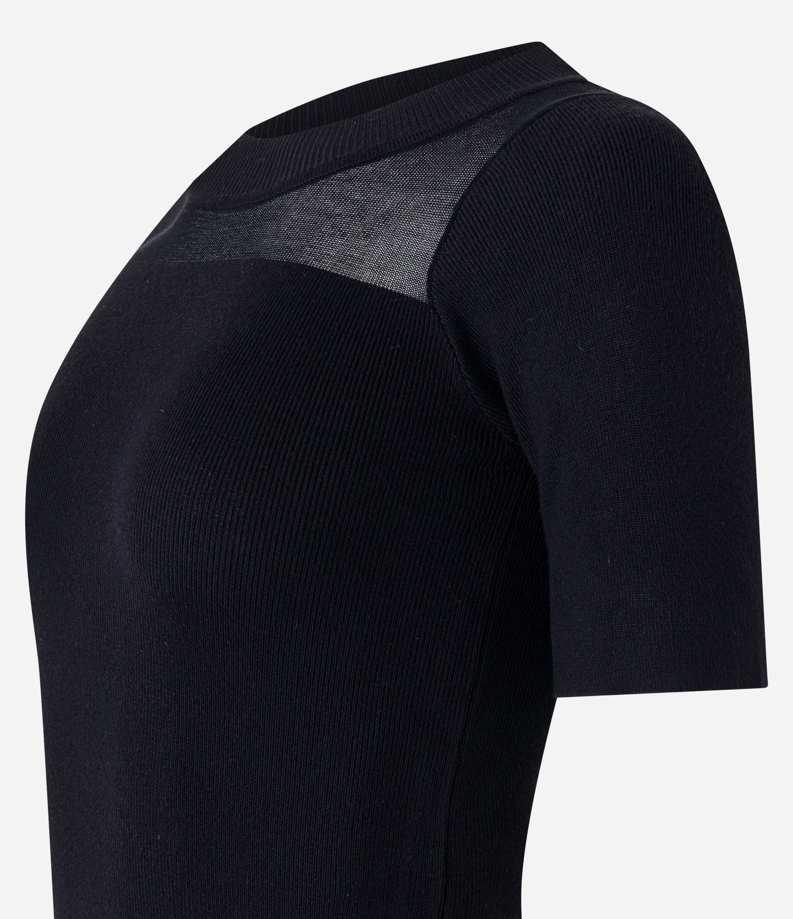 Blusa em Tricô com Mangas Curtas e Recorte em Tule Preto 7