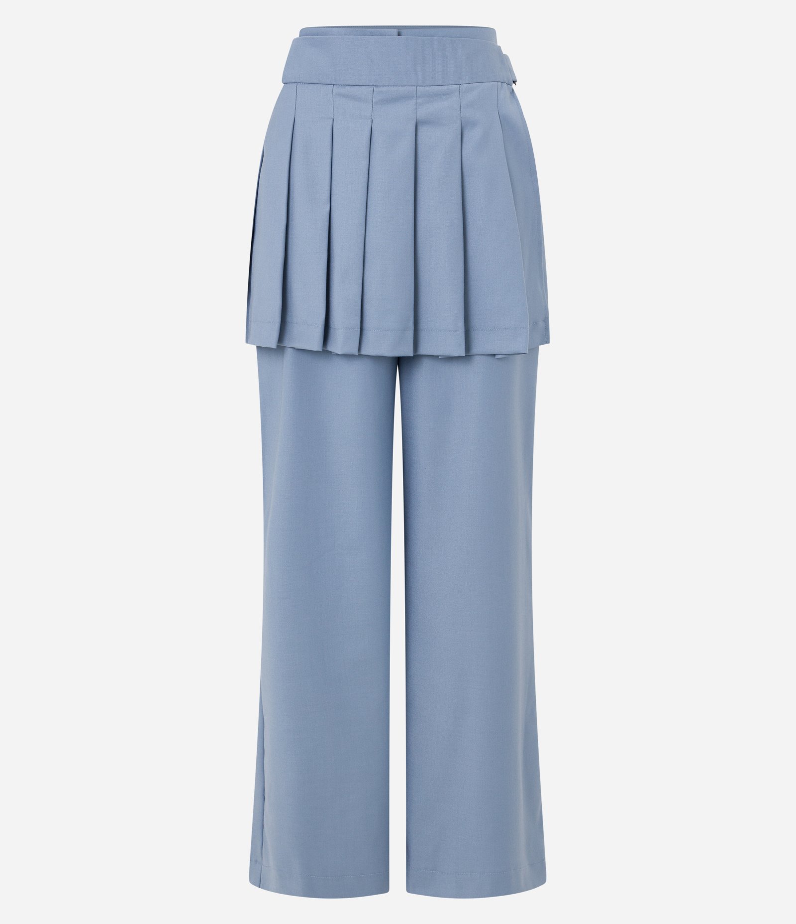Calça Wide Leg Alfaiatada com Saia Plissada Sobreposta Azul 6