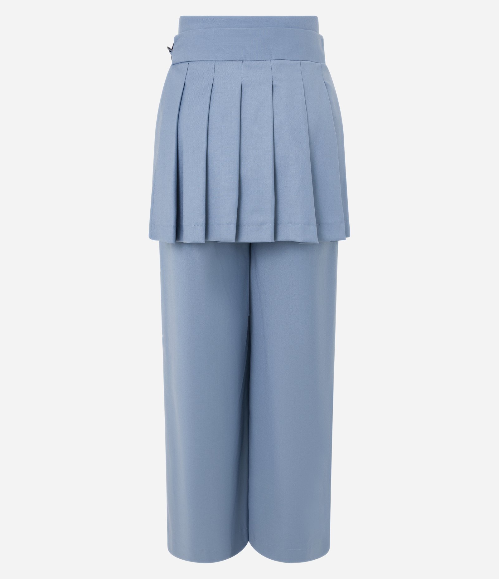 Calça Wide Leg Alfaiatada com Saia Plissada Sobreposta Azul 7