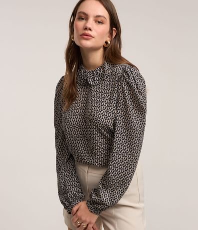 Blusa em Chiffon com Gola Boneca e Mangas Bufantes Menor preço em Blusa em Chiffon com Gola Boneca e Mangas Bufantes