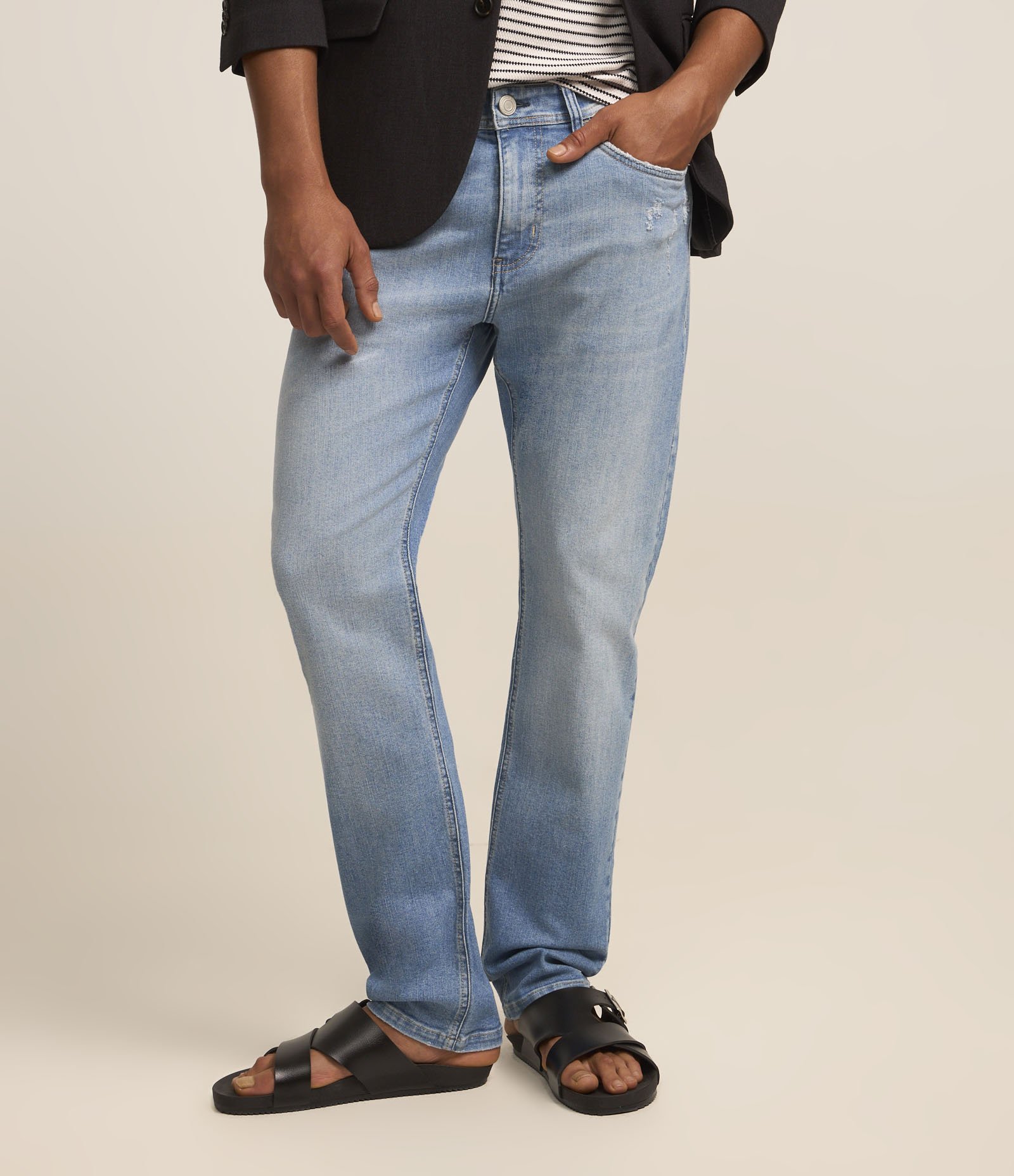 Calça Slim Jeans Básica com Elastano e Pequenos Puídos Azul 3