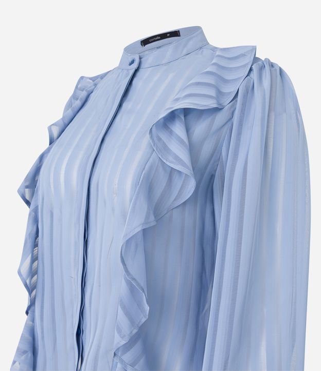 Camisa em Chiffon com Babados Frontais e Manga Bufante Azul 7