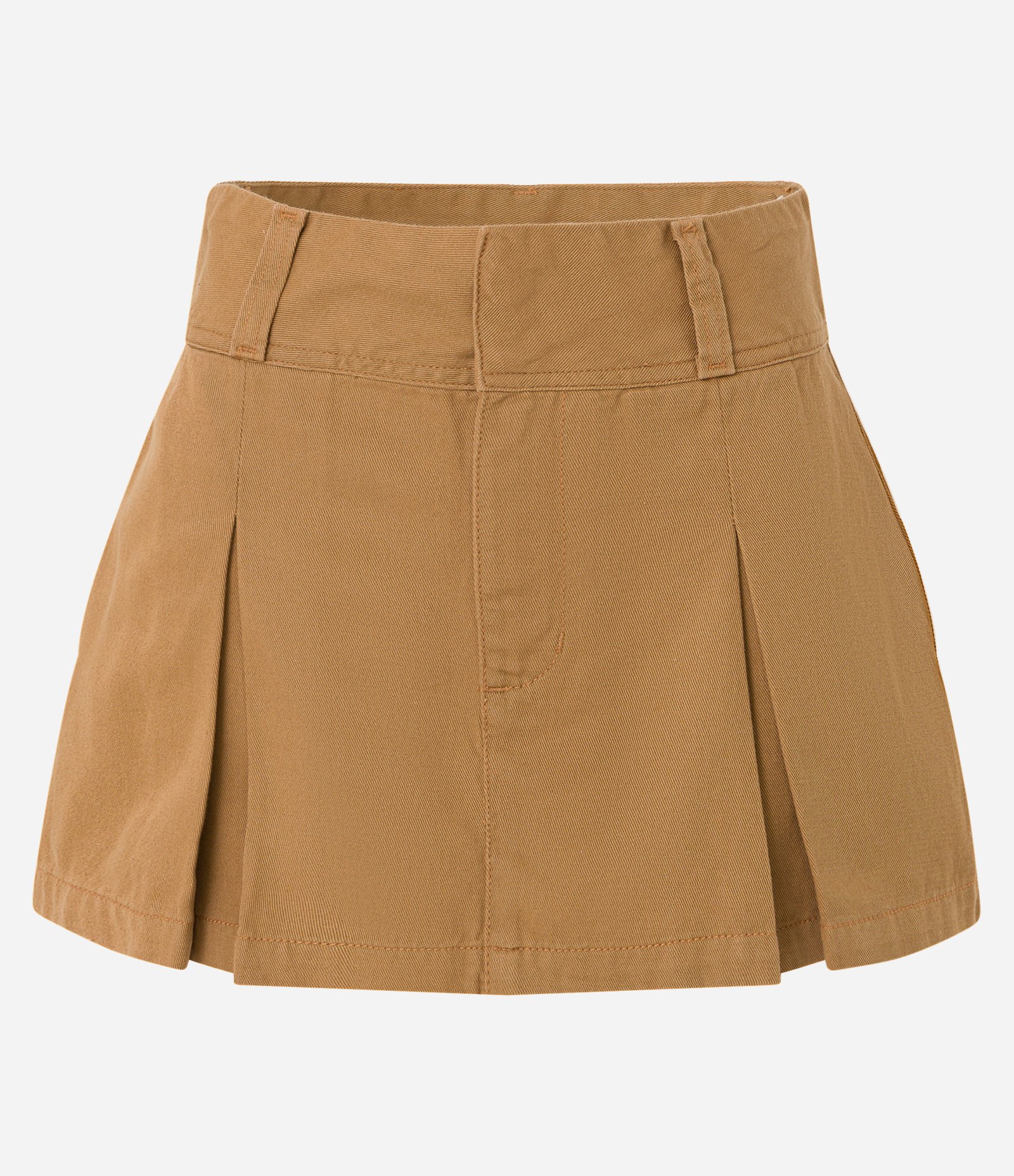 Saia Curta Alfaiatada em Sarja com Pregas Marrom 5