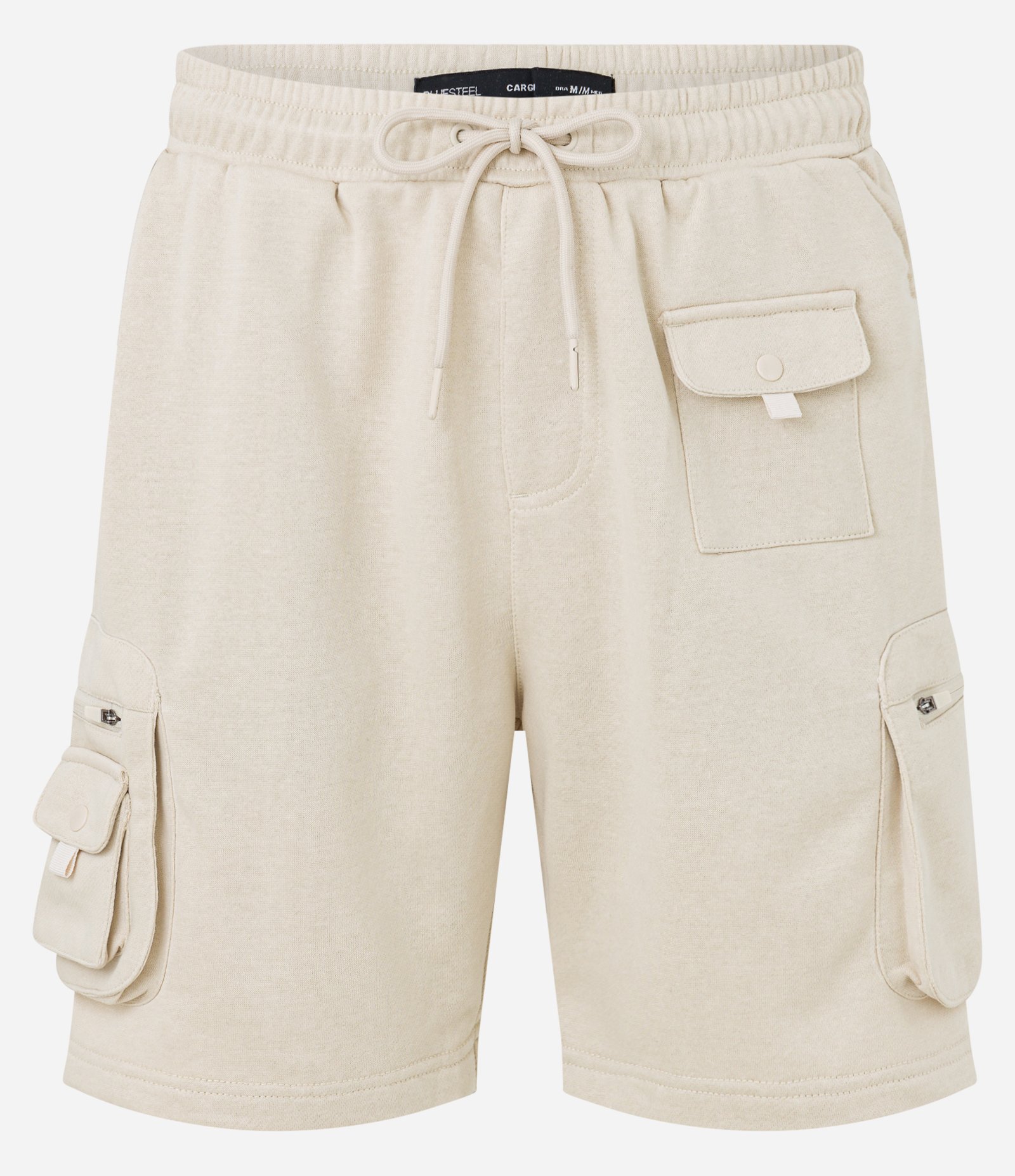 Bermuda Cargo em Moletom com Amarração na Cintura e Bolsos Táticos Bege 5