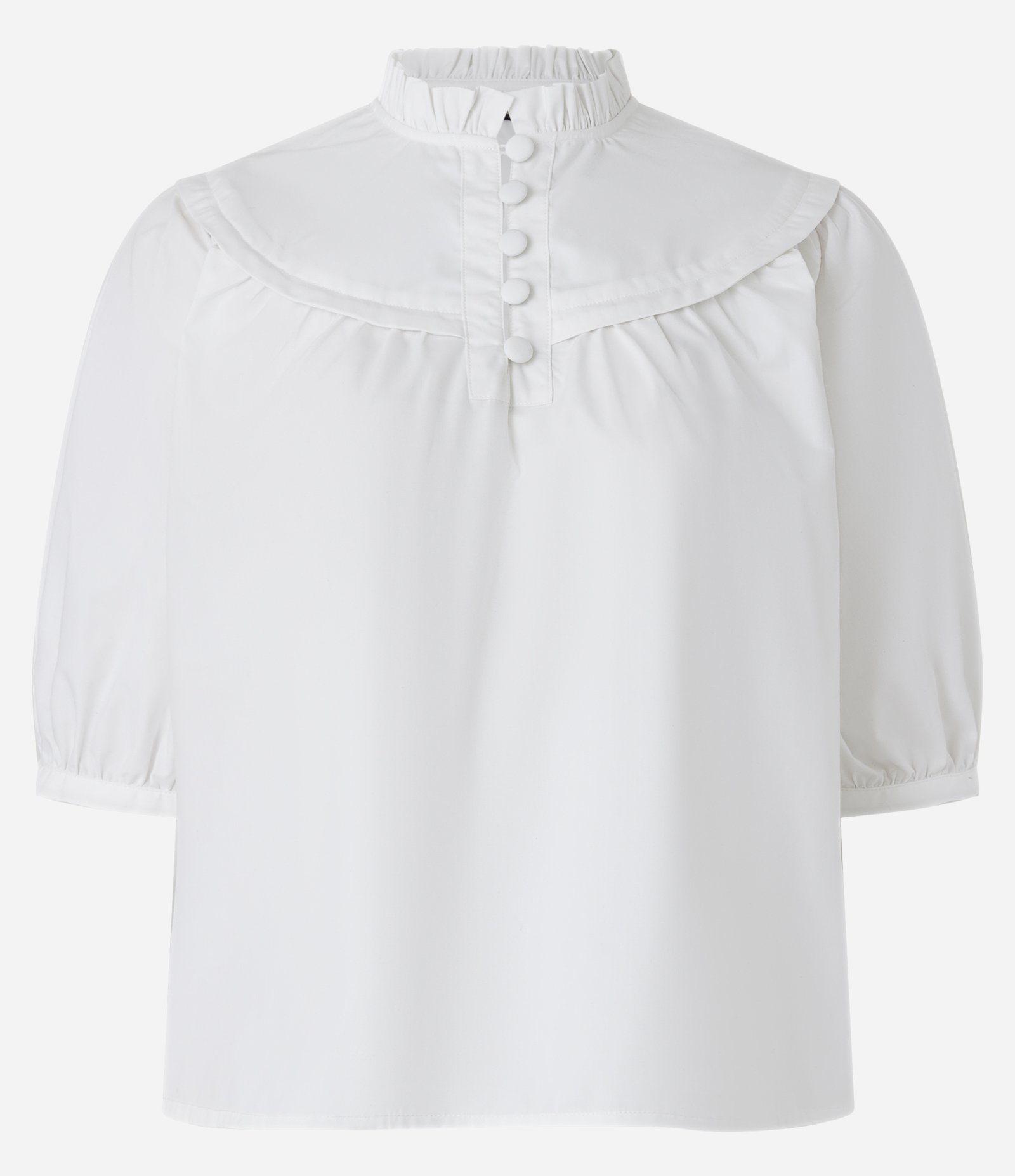 Blusa em Tricoline com Pala Arredondada e Abotoamento na Gola Branco 6