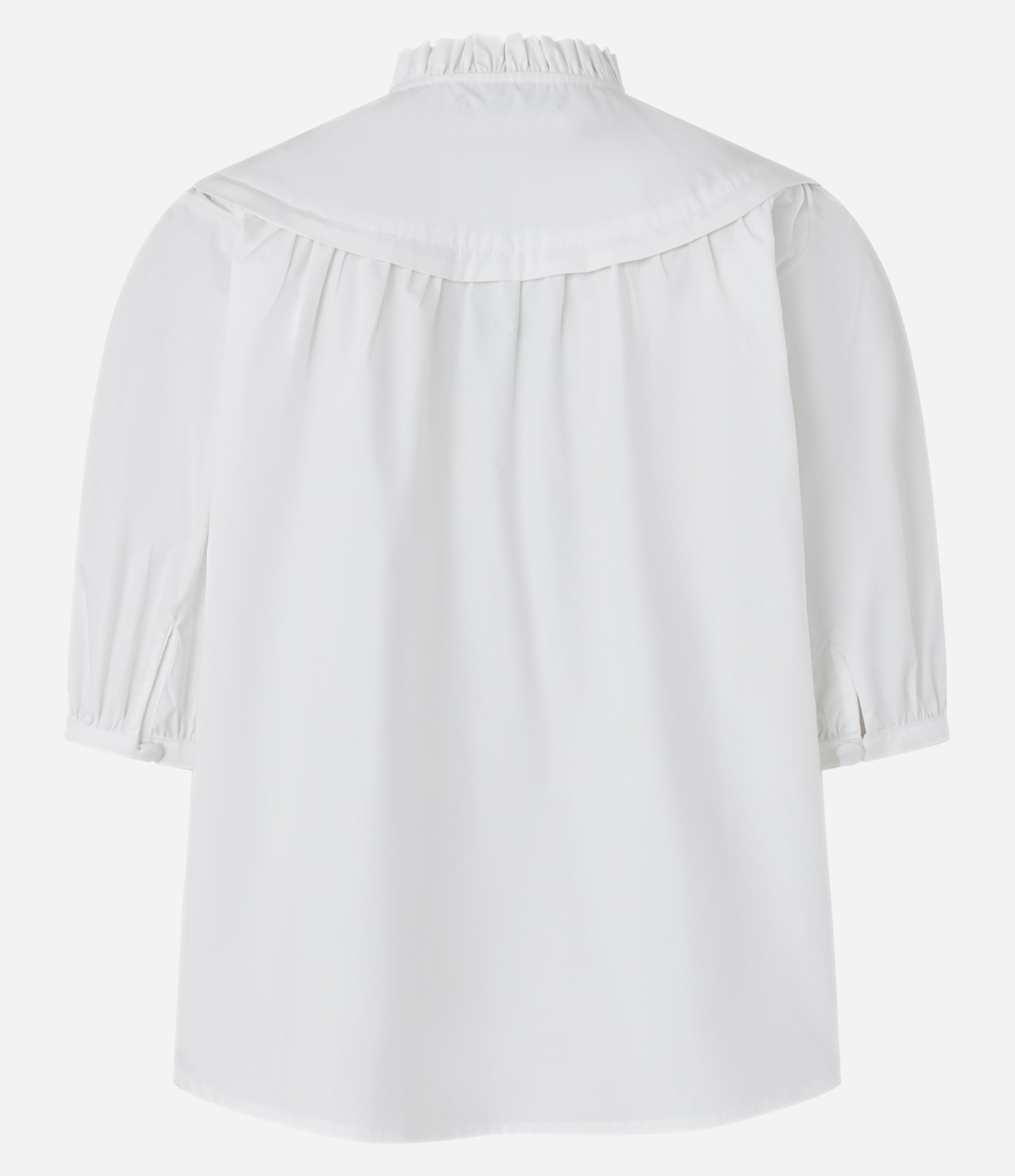 Blusa em Tricoline com Pala Arredondada e Abotoamento na Gola Branco 7