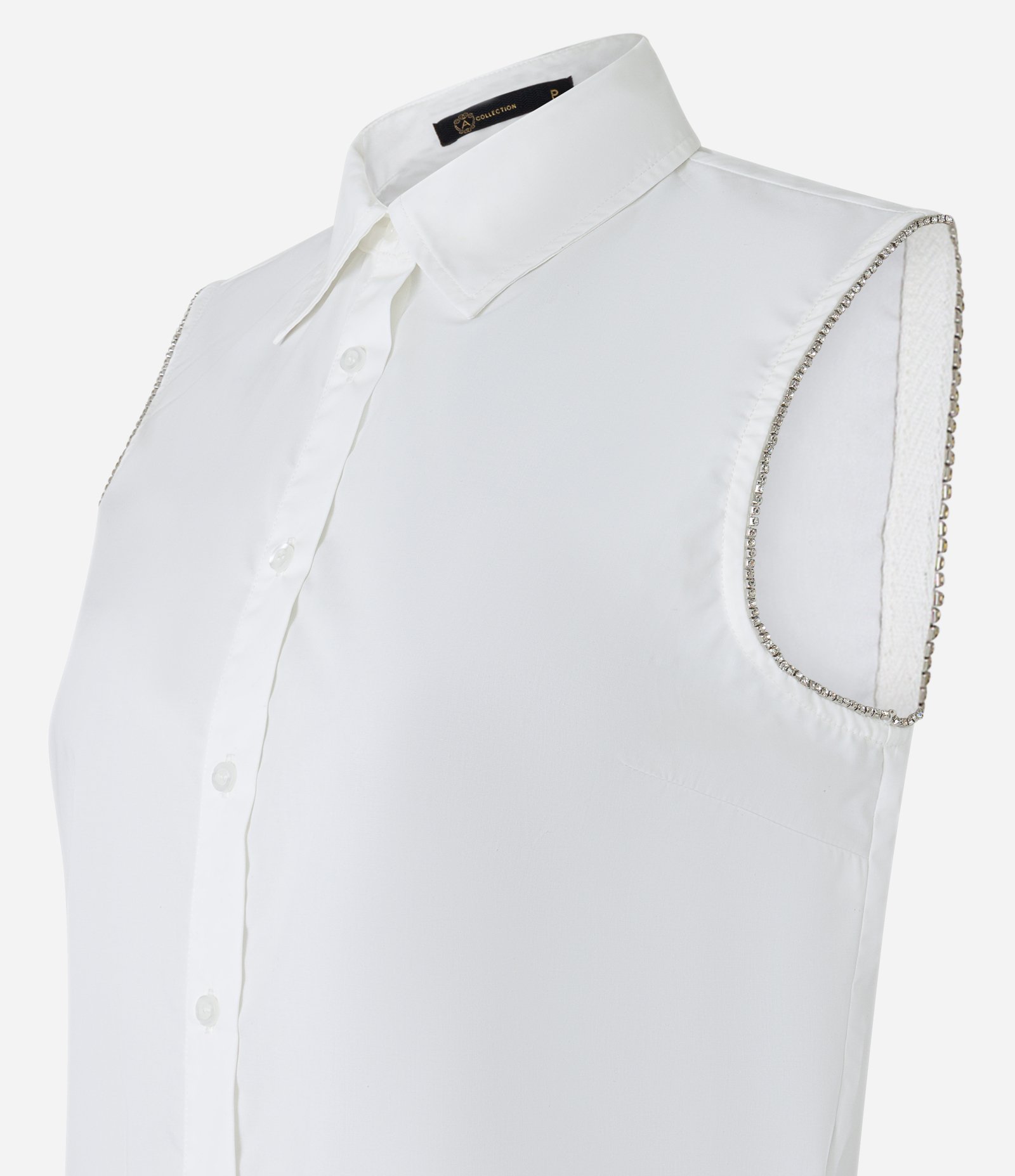 Blusa Sem Manga com Strass na Cava e Elástico na Cintura Branco 2