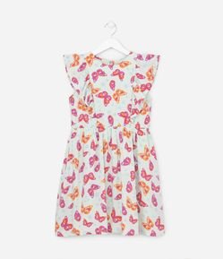 Vestido Infantil com Babados e Estampa de Borboletas - Tam 05 a 14 Anos