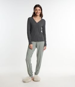 Pijama Longo em Viscolycra com Estampa Xadrez