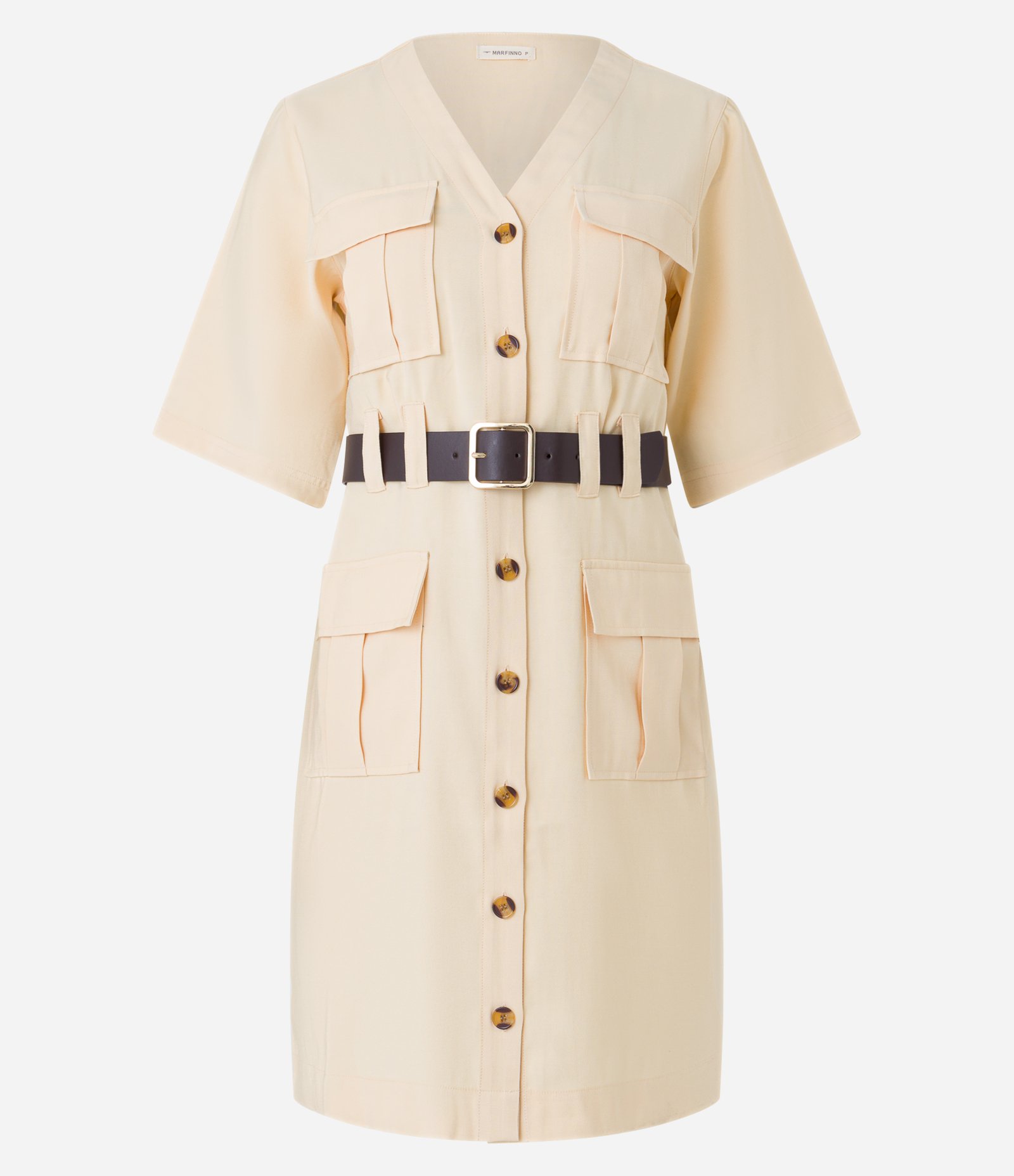 Vestido em Viscose com Abotoamento Frontal e Cinto Fivela Bege 6