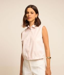Camisa sem Manga em Tricoline com Detalhe de Strass na Cava