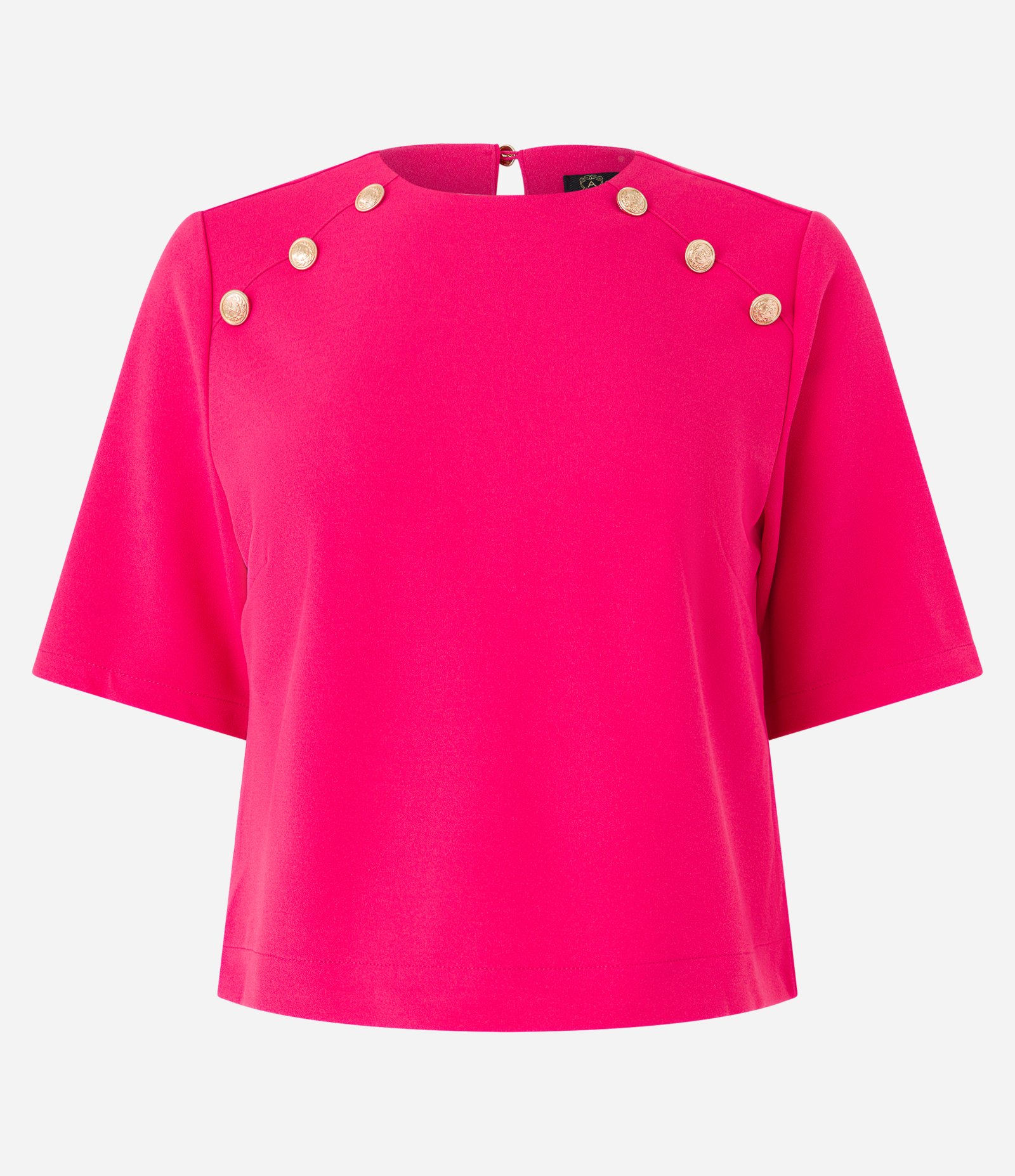 Blusa Manga Curta em Crepe com Botões no Ombro Rosa 6