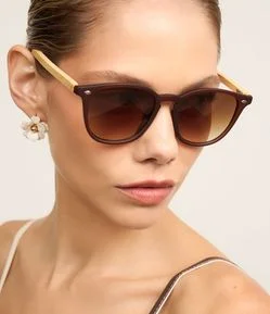 Óculos de Sol com Haste Fina em Bambu