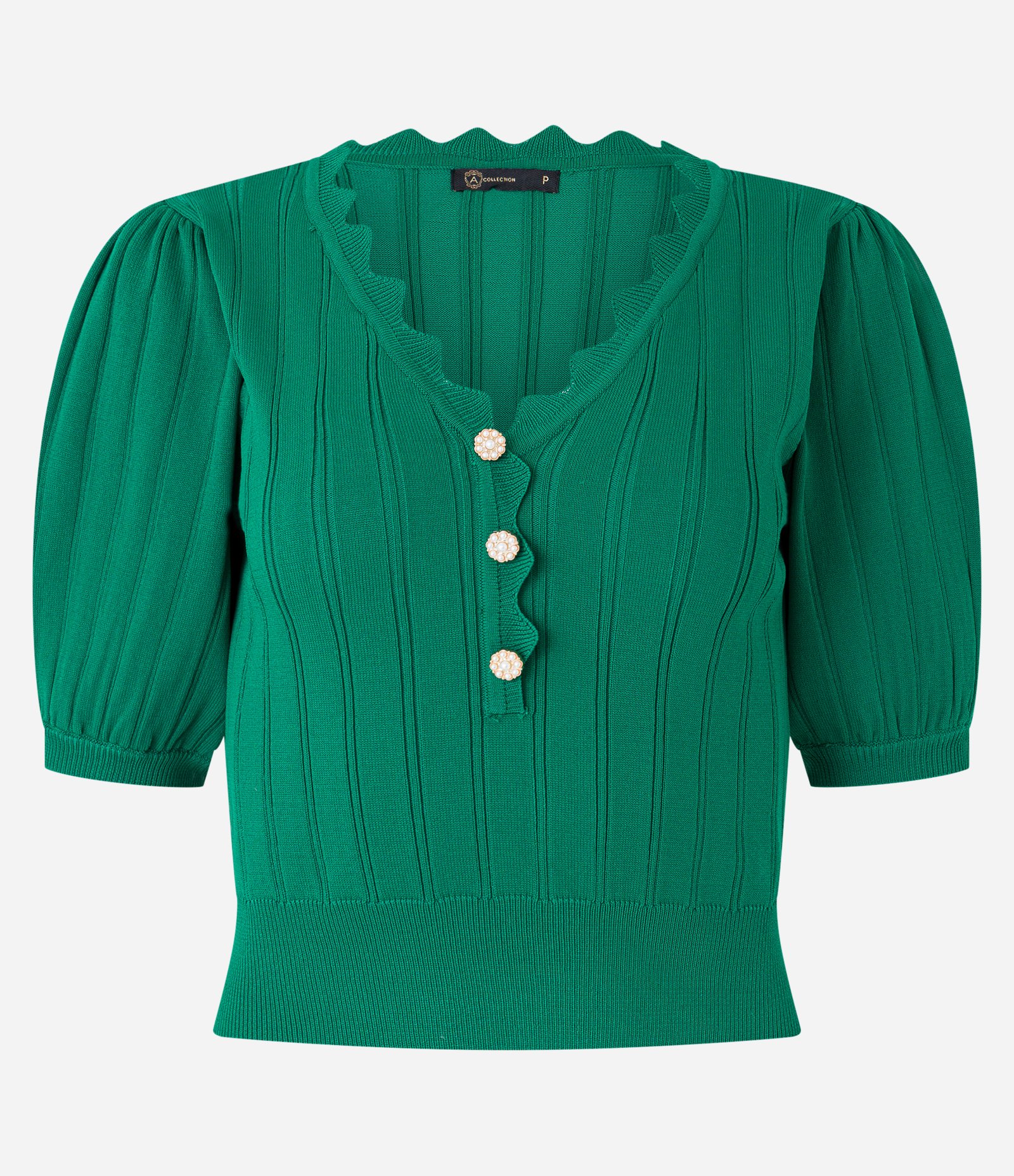 Blusa Manga Bufante em Viscose com Babados no Decote Verde 6