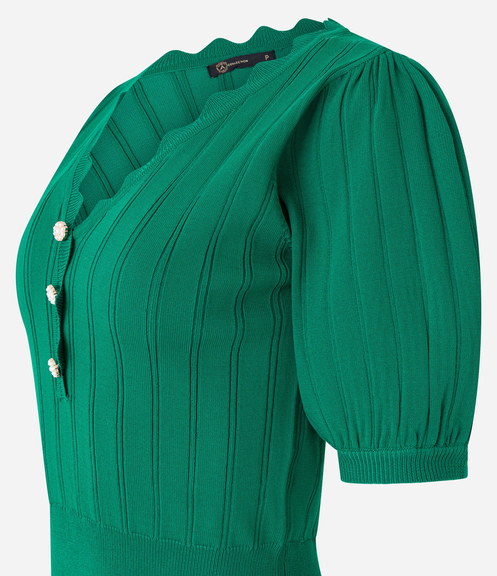 Blusa Manga Bufante em Viscose com Babados no Decote Verde 7