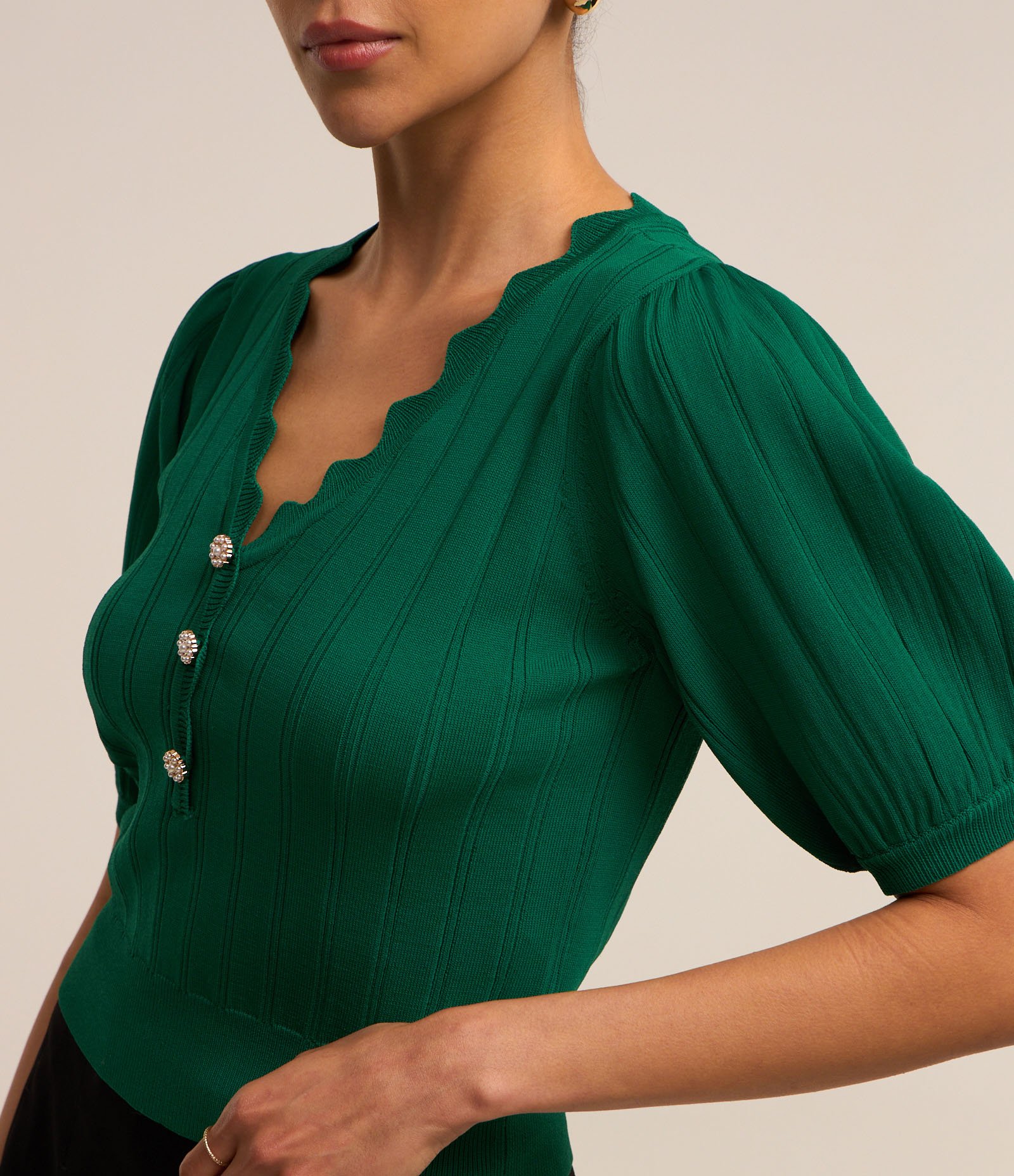 Blusa Manga Bufante em Viscose com Babados no Decote Verde 4