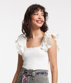 Blusa Curta em Ribana com Babados na Cava