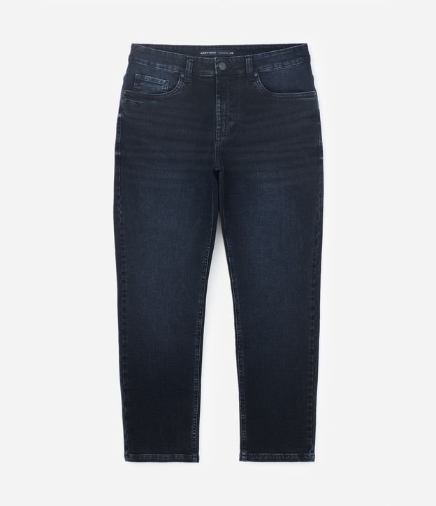 Calça Cropped em Jeans com Elastano e Bolsos Azul Escuro 1