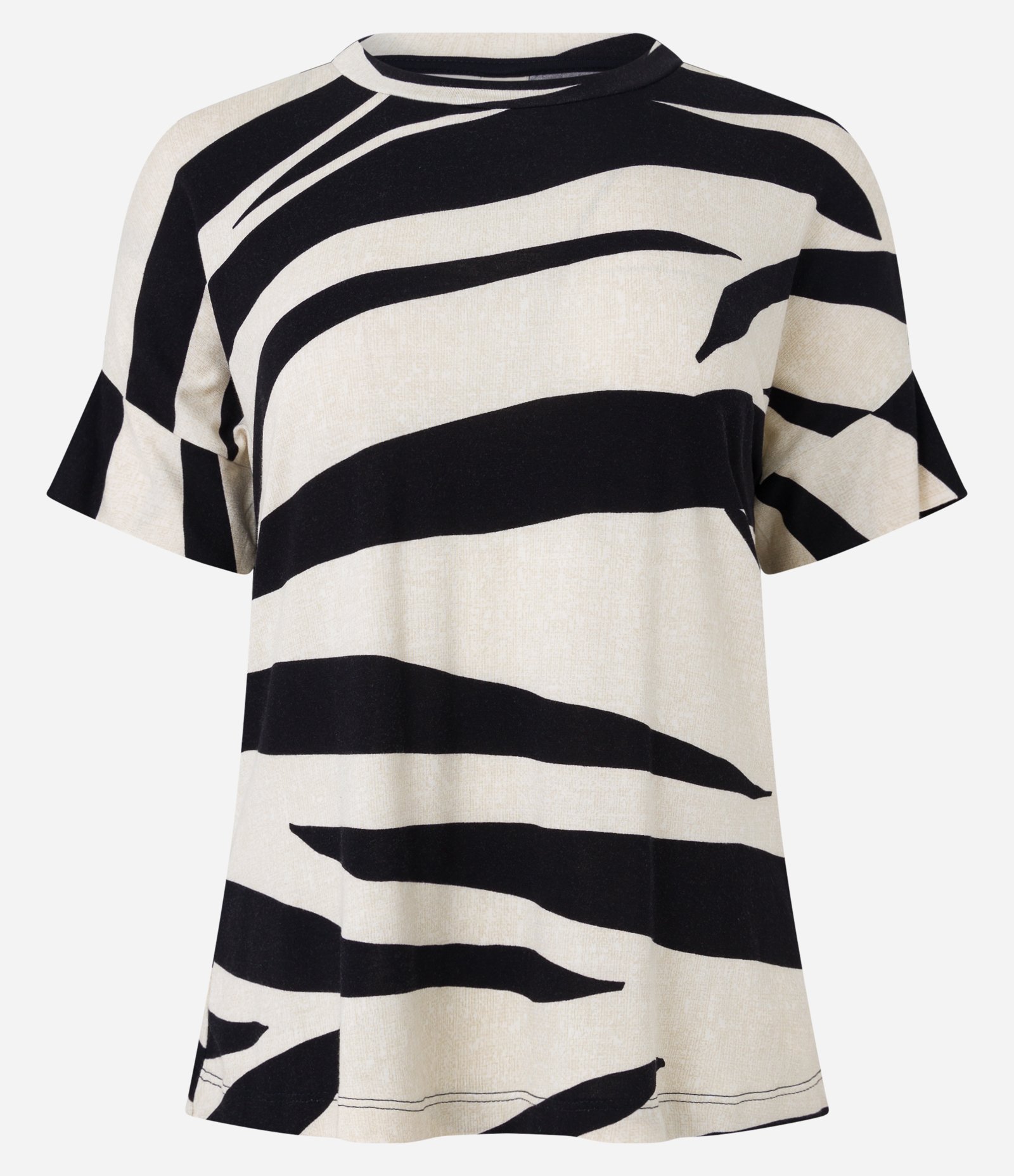 Blusa em Viscose com Recorte na Manga e Estampa Abstrata Off White/ Preto 6