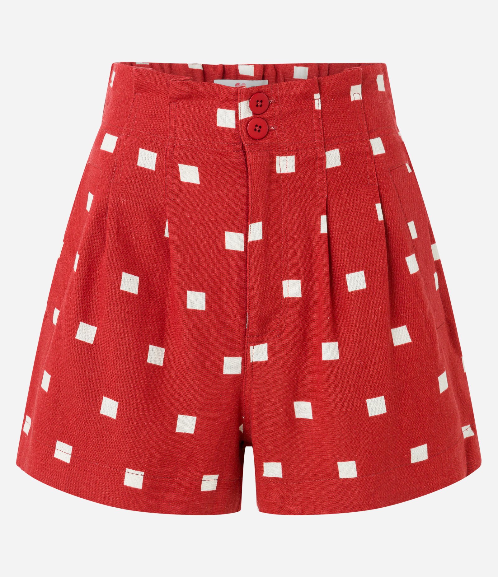 Short Curto em Viscose com Linho com Preguinhas e Estampa Geométrica Vermelho 5