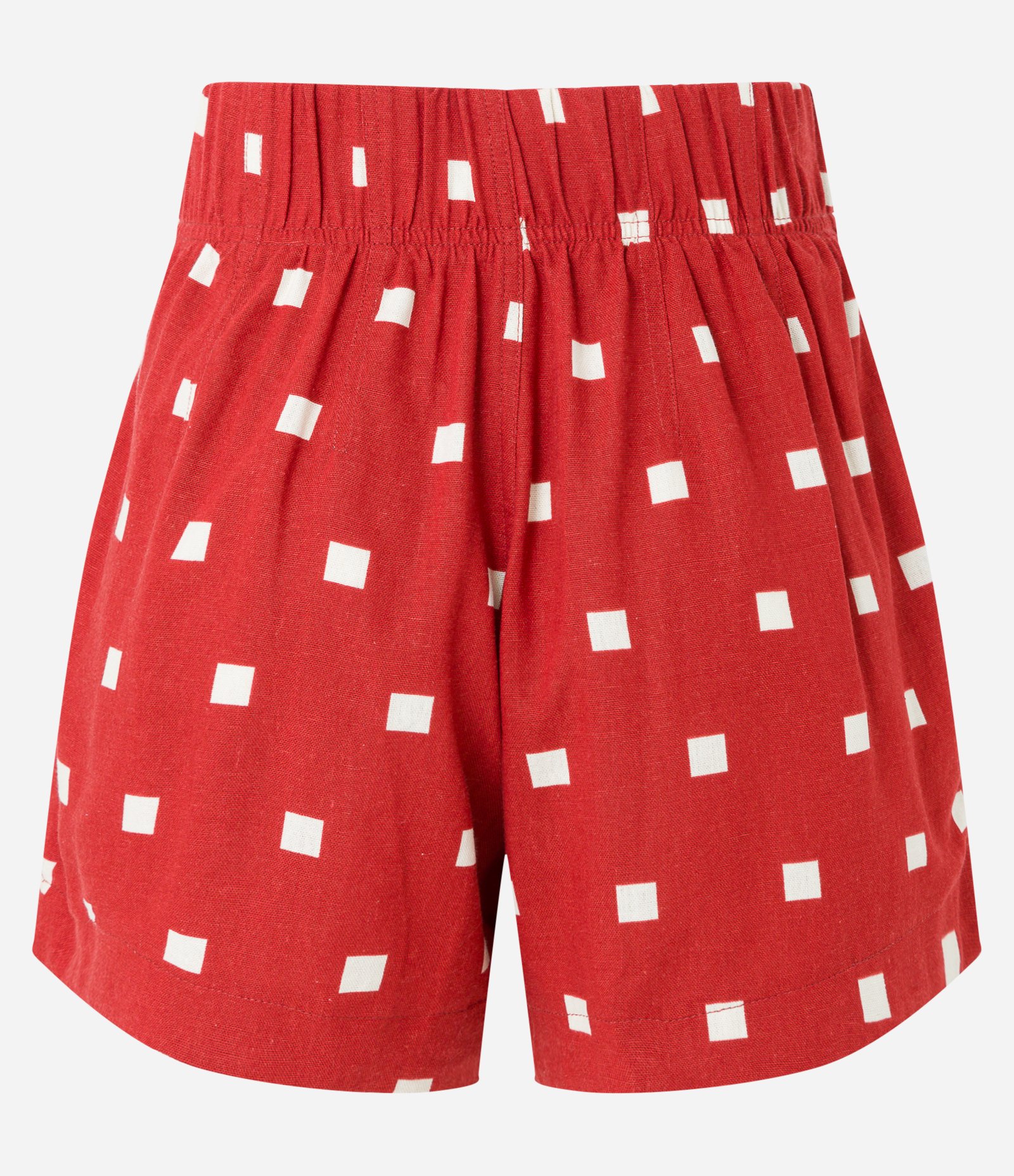 Short Curto em Viscose com Linho com Preguinhas e Estampa Geométrica Vermelho 6