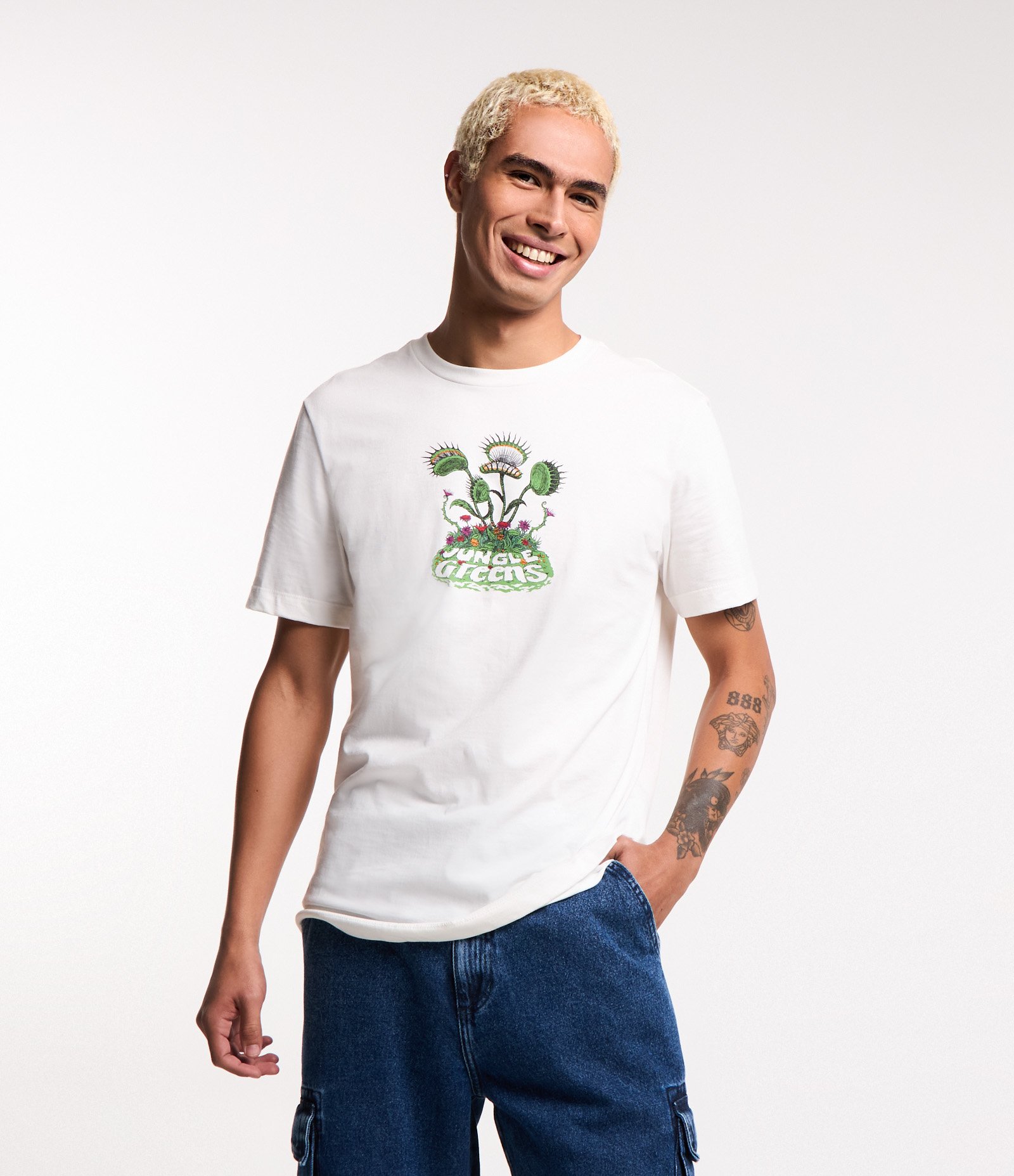 Camiseta Comfort em Algodão com Estampa Jungle Greens Branco 1