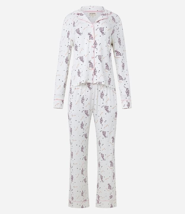 Pijama Americano Longo em Viscolycra com Estampa de Oncinha e Corações Branco Neve 5