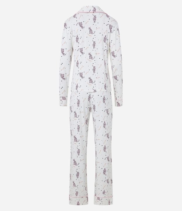 Pijama Americano Longo em Viscolycra com Estampa de Oncinha e Corações Branco Neve 6