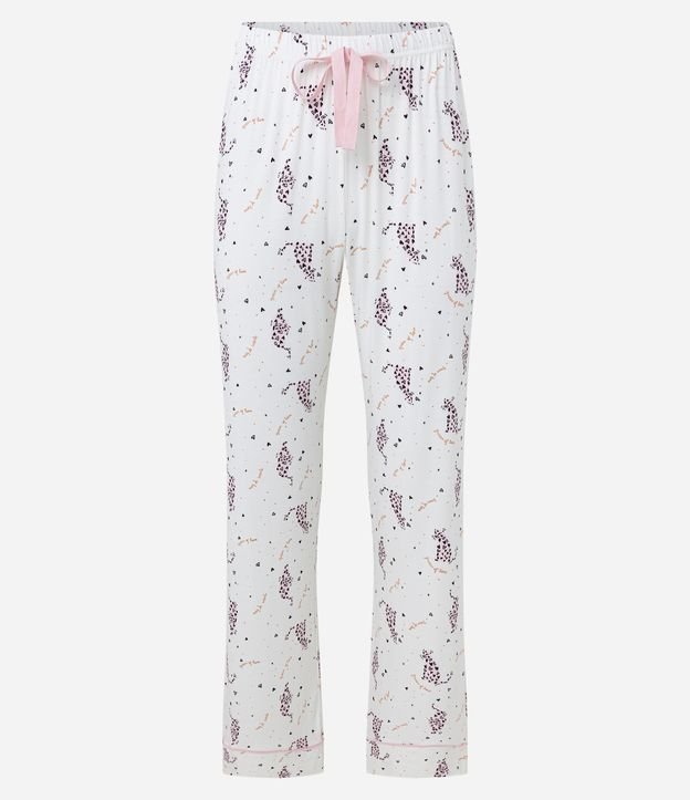 Pijama Americano Longo em Viscolycra com Estampa de Oncinha e Corações Branco Neve 7