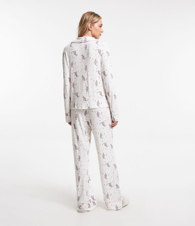 Pijama Americano Longo em Viscolycra com Estampa de Oncinha e Corações Branco Neve 2
