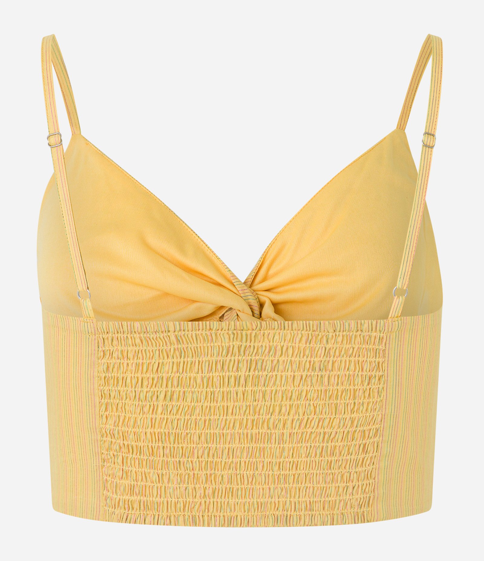 Blusa Cropped de Alça em Tricoline com Fios Metalizados Coloridos Amarelo 6