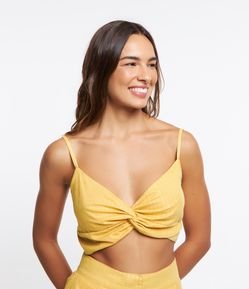 Blusa Cropped de Alça em Tricoline com Fios Metalizados Coloridos