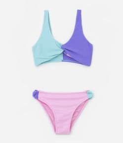 Biquíni Infantil com Estampa Blocos de Cor - Tam 5 a 14 Anos