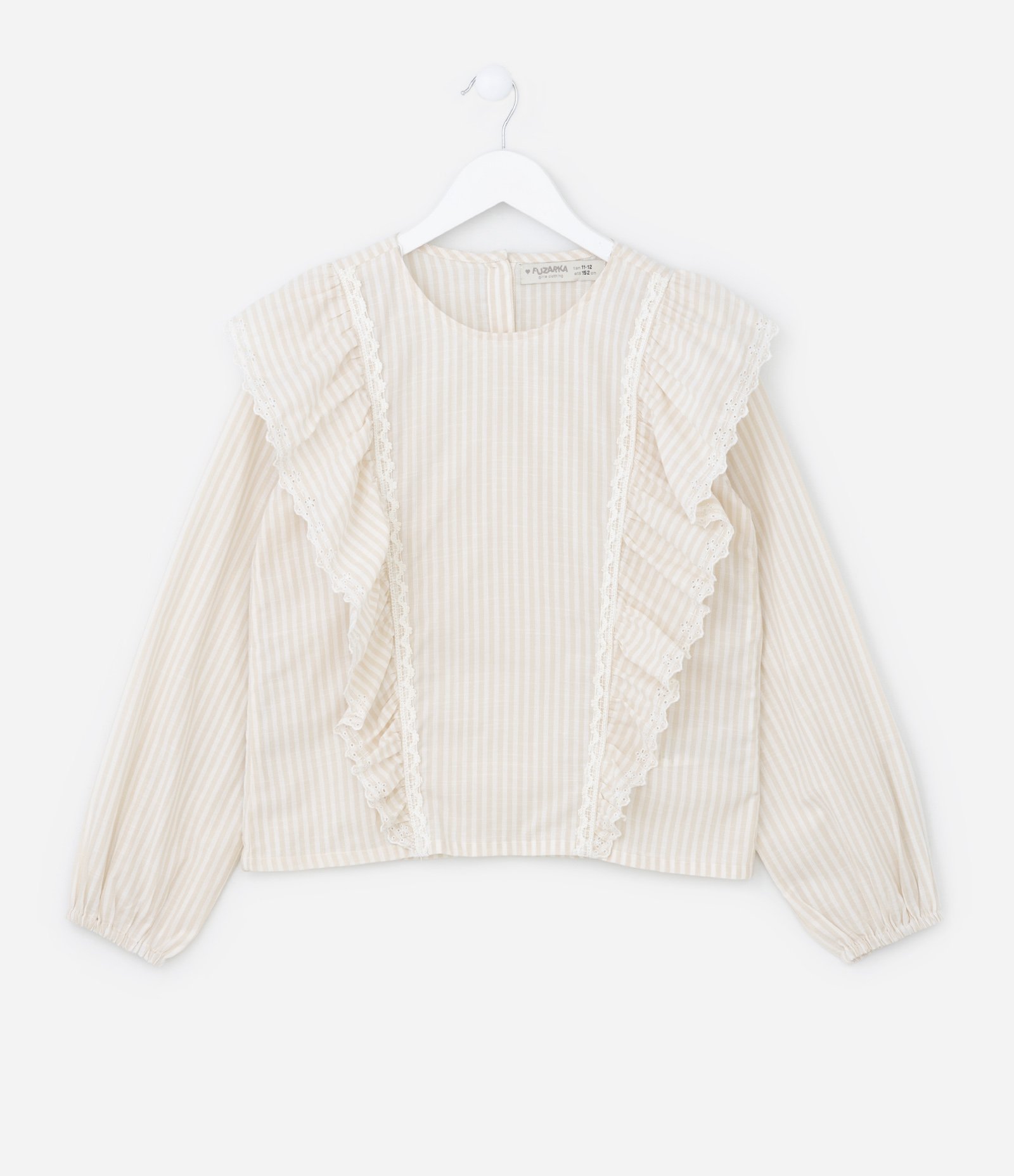 Blusa Infantil em Viscose com Listras e Detalhe de Babado e Broderie - Tam 5 a 14 anos Amarelo/Branco 1