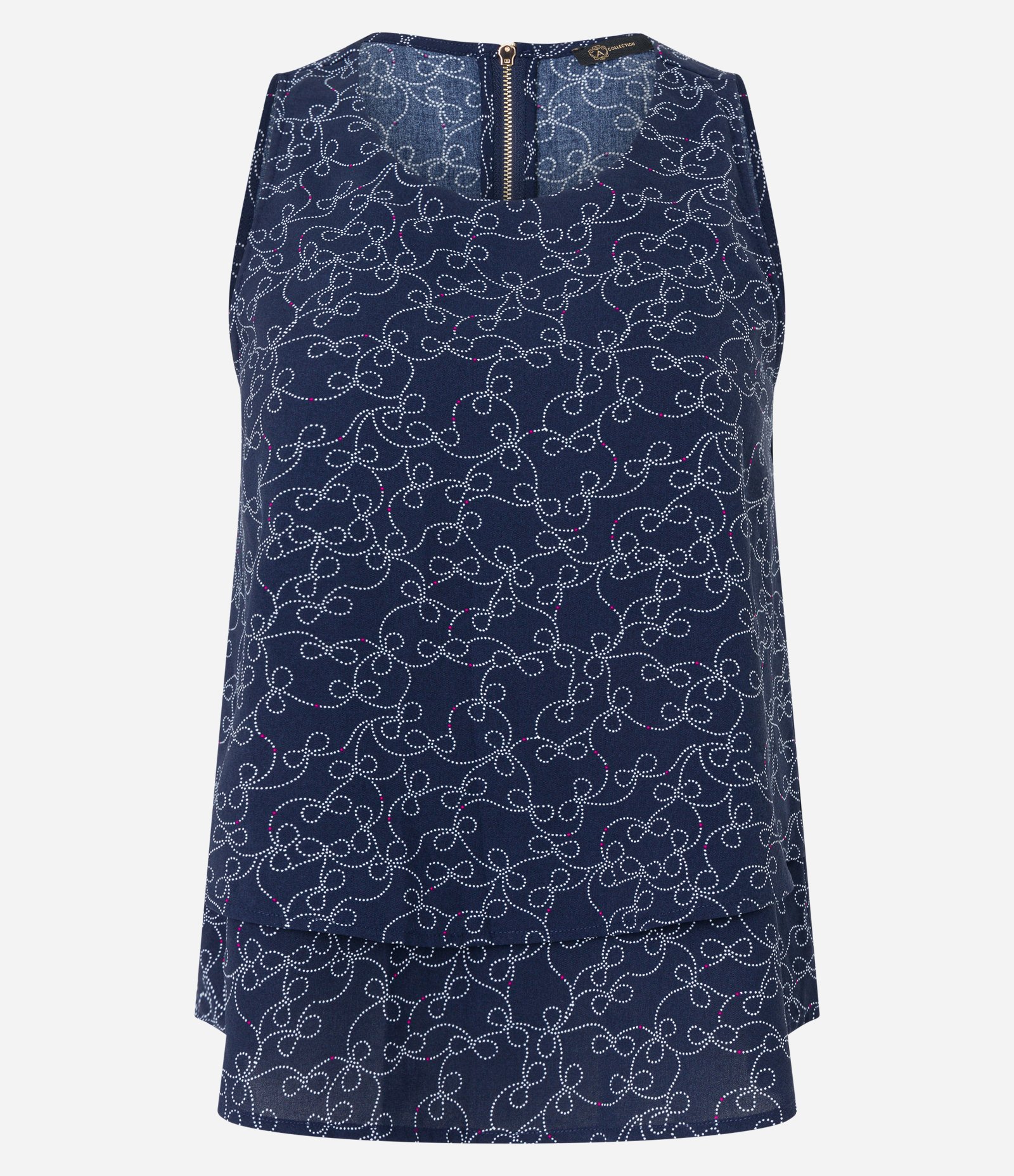 Blusa em Crepe com Zíper nas Costas e Estampa de Poá Entrelaçado Azul Marinho 6
