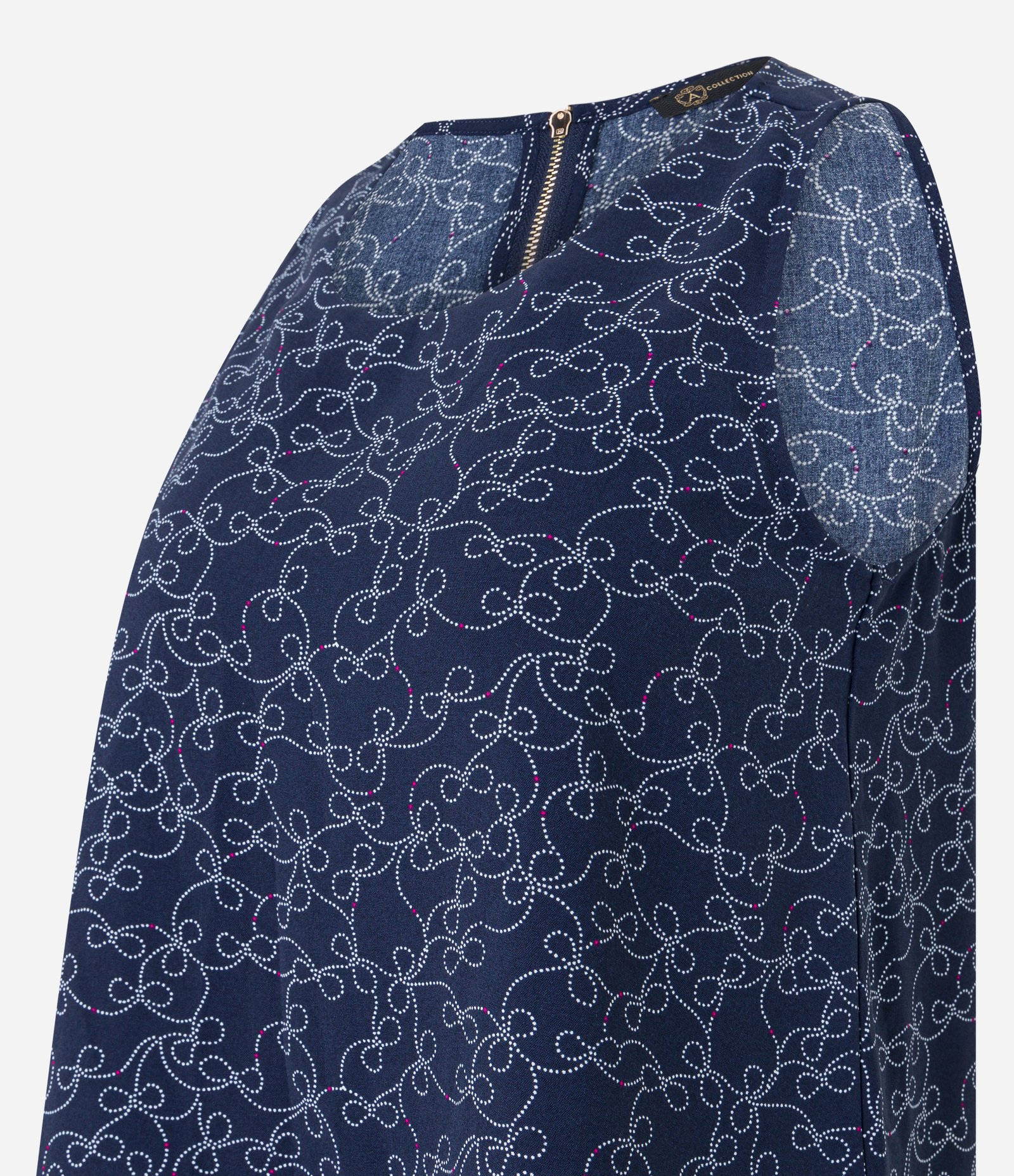 Blusa em Crepe com Zíper nas Costas e Estampa de Poá Entrelaçado Azul Marinho 7