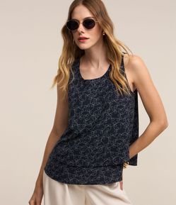 Blusa em Crepe com Zíper nas Costas e Estampa de Poá Entrelaçado