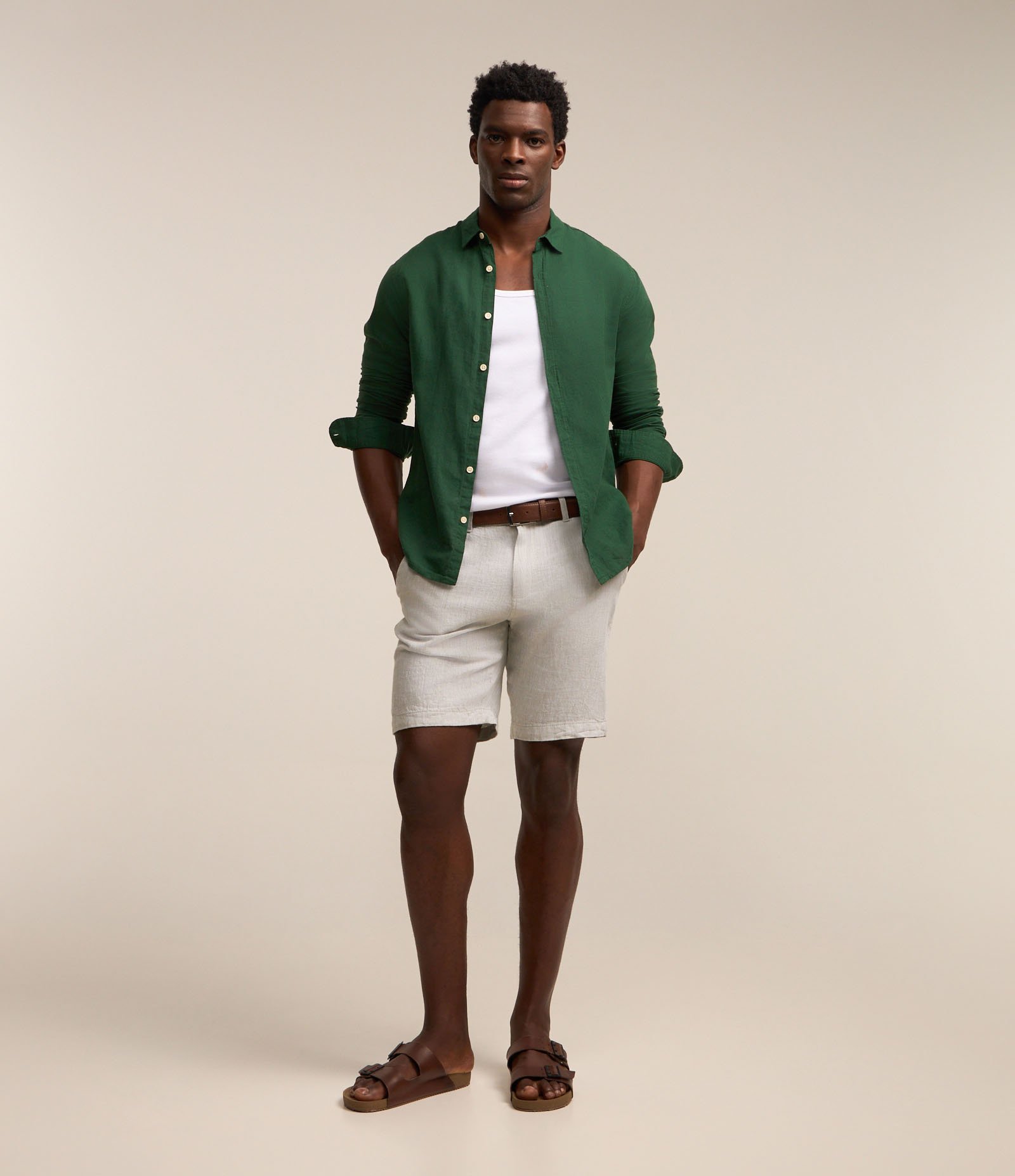 Bermuda Slim Texturizada em Linho com Algodão Verde Claro 1