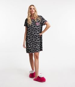Camisola Curta em Meia Malha com Estampa Hello Kitty com Bordado