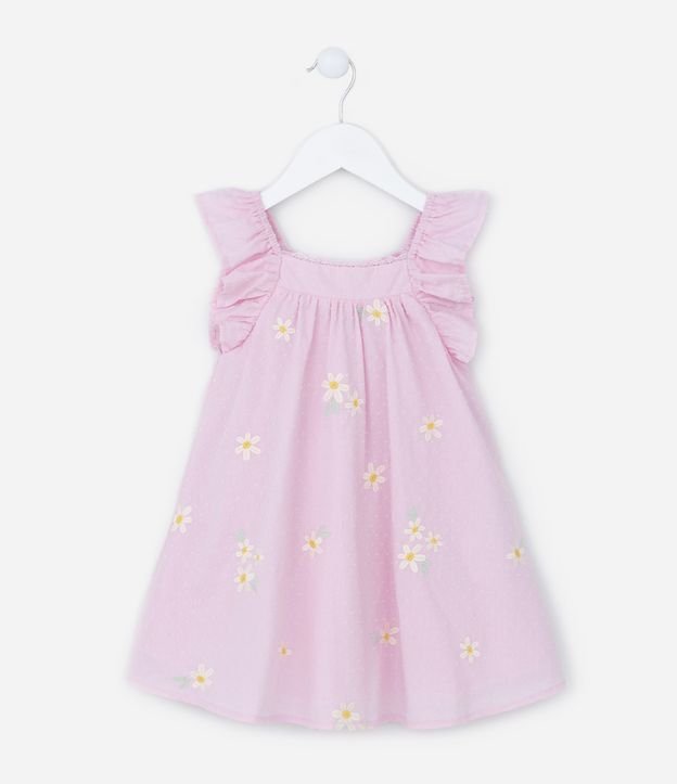 Vestido Infantil em Tricoline com Bordados - Tam 1 a 5 Anos