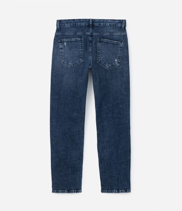 Calça Reta em Jeans com Puídos Azul 2