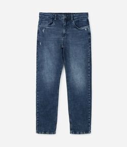 Calça Reta em Jeans com Puídos
