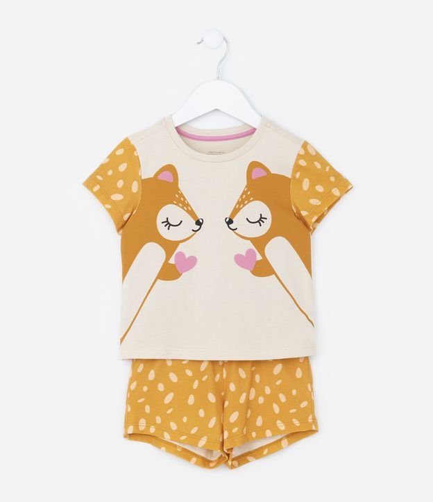 Pijama Curto Infantil com Estampa de Raposinhas - Tam 2 a 4 anos