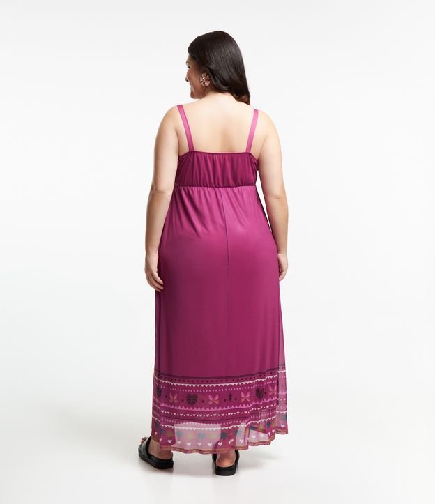 Vestido em Tule com Estampa Étnica Curve & Plus Size Rosa Escuro 3