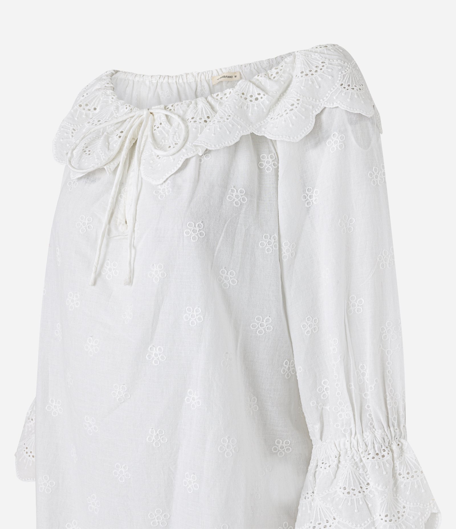 Blusa Ombro a Ombro em Laise com Babados Branco 6